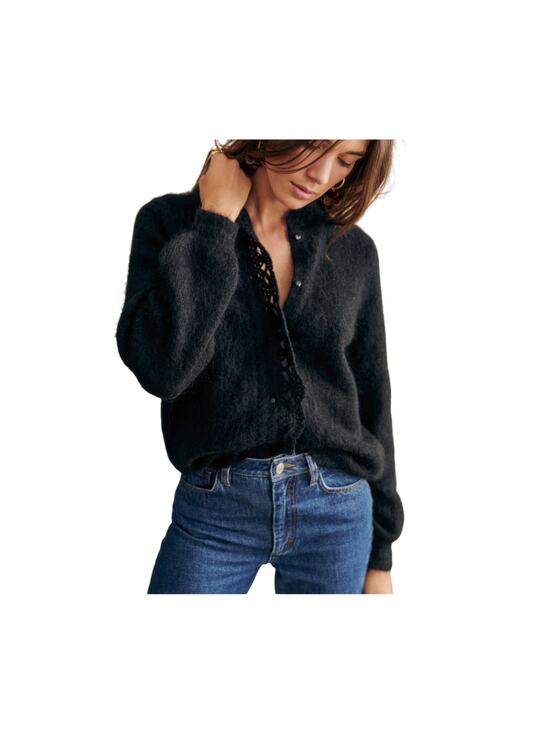 Sézane Sweaters - Sezane Fuzzy Black Angie Cardigan Size XXS
